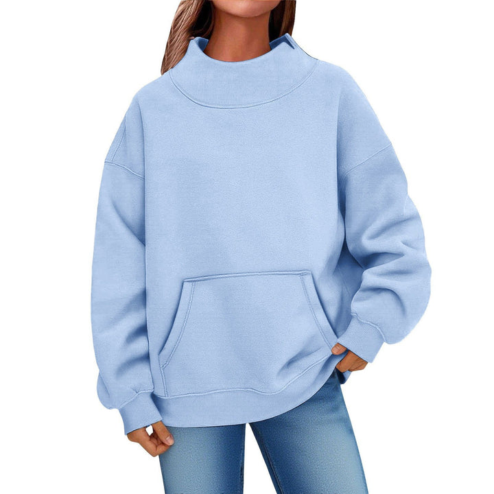 Women Oversized Hoodie with Stand-up Collar and Kangaroo Pocket Mune Fashion