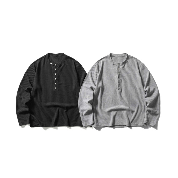 Unisex Ribbed Henley Sweater with Round Neck and Continuous Button Placket Mune Fashion
