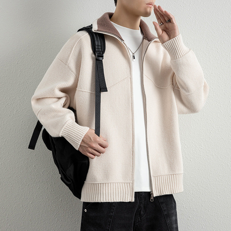 Men's knit zip jacket with contrast collar and ribbed cuffs Mune Fashion