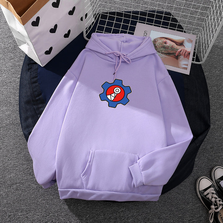 Women's oversized fleece hoodie with soft interior, kangaroo pocket and applied gear comic motif Mune Fashion