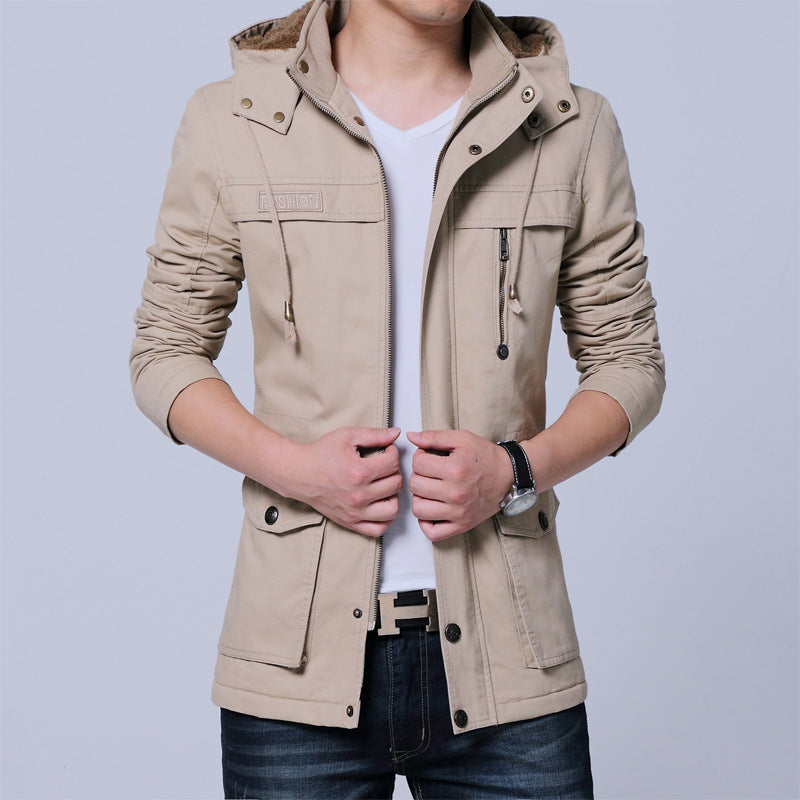 Men's Canvas Parka with Lined Hood, Multifunctional Pockets and Concealed Zipper Mune Fashion