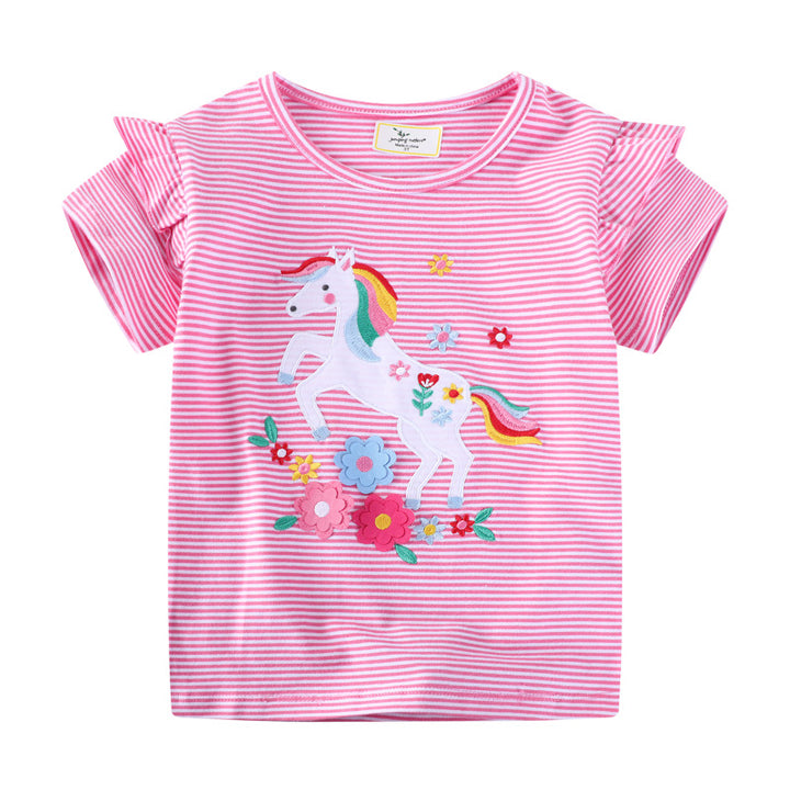 Girls T-shirt with enchanting unicorn motif and ruffle detail Mune Fashion