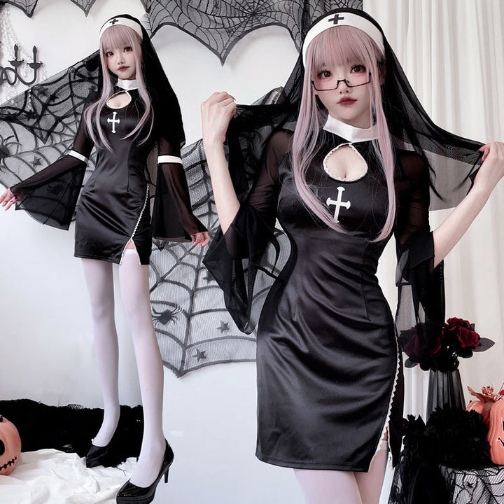 Ladies Devil Dress with Transparent Sleeves and Exciting Accents Mune Fashion