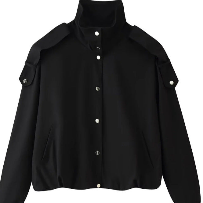 Women’s short-cut boxy blouson with high stand-up collar and dropped shoulders Mune Fashion