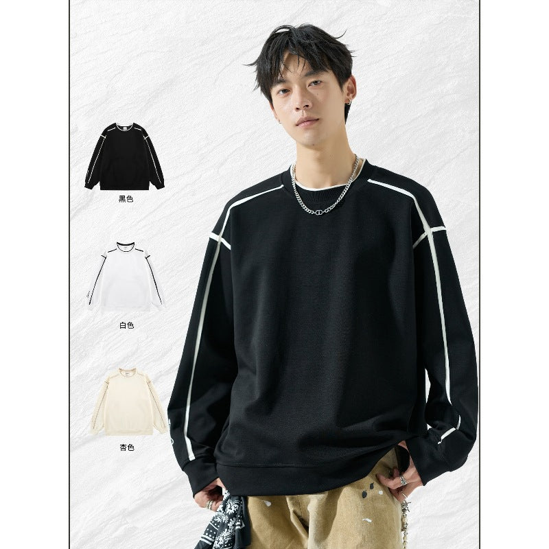 Men's Oversize Sweatshirt with Contrast Stitching and Round Neck