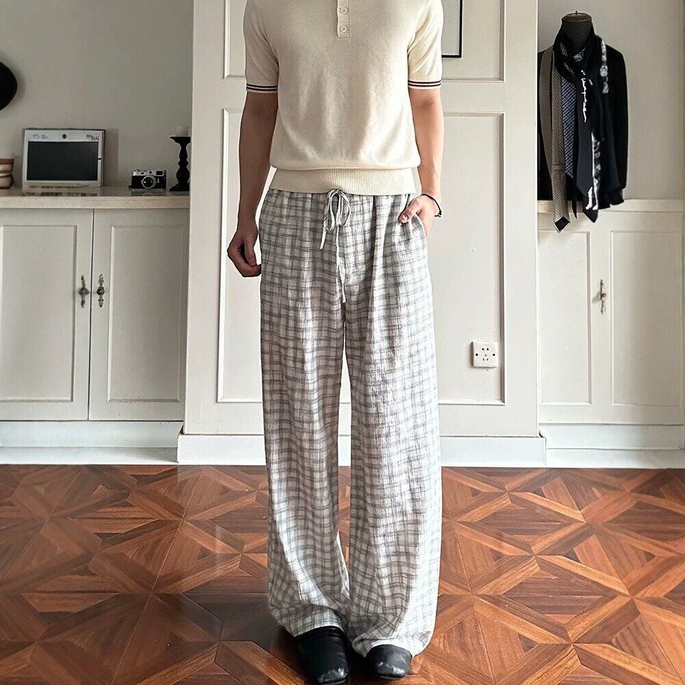 Men Comfortable Checked Casual Pants Mune Fashion
