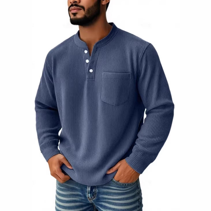 Men's thermal waffle knit Henley shirt with stand-up collar, chest pocket, and ribbed comfort fit Mune Fashion