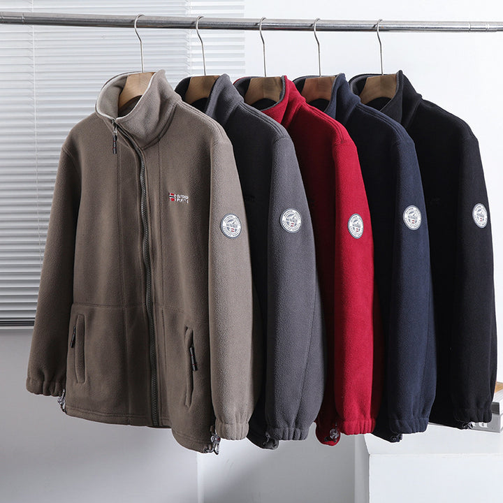 Men's fleece jacket with stand-up collar, full-length zipper, and elastic cuffs Mune Fashion