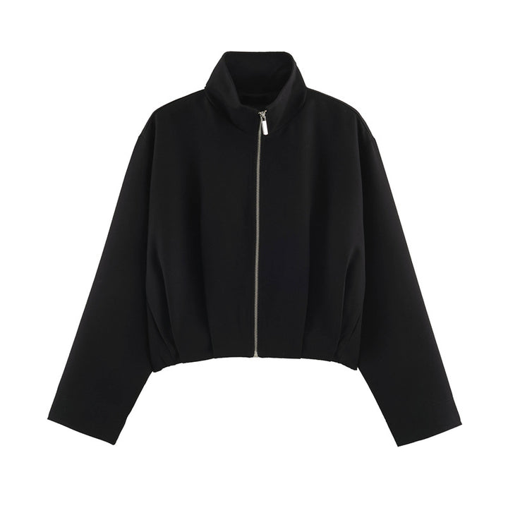 Women Boxy-Cropped Blouson Jacket with high stand-up collar and fitted elastic waistband Drune