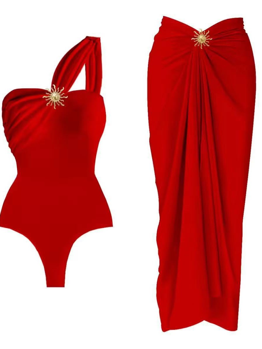 Ladies one-sided swimsuit with elegant wrap skirt Mune Fashion