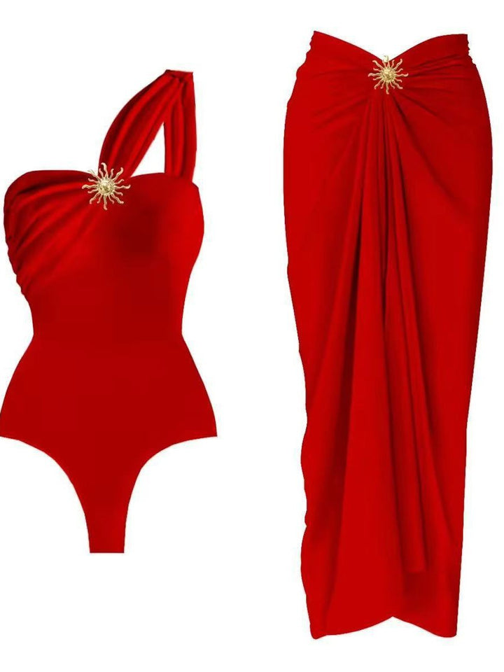 Ladies one-sided swimsuit with elegant wrap skirt Mune Fashion