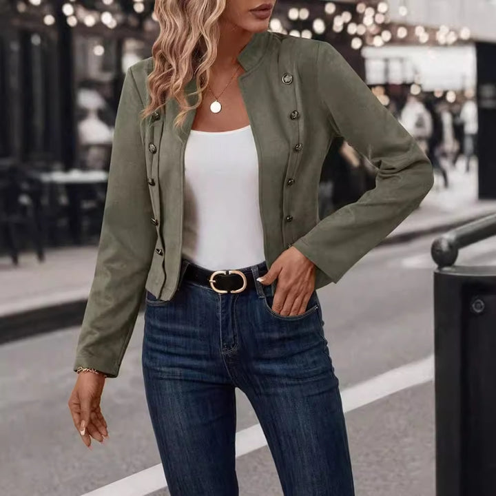 Women's fitted military jacket with stand-up collar and double button placket Mune Fashion
