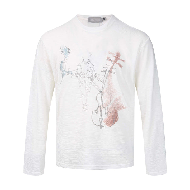 Women's finely textured long sleeve shirt with round neck and delicate graphic print Mune Fashion