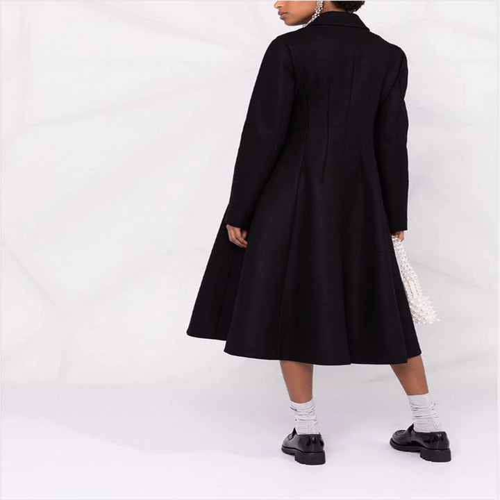 Women's Tailored A-Line Coat with Asymmetrical Single-Breasted and Flared Skirt Mune Fashion