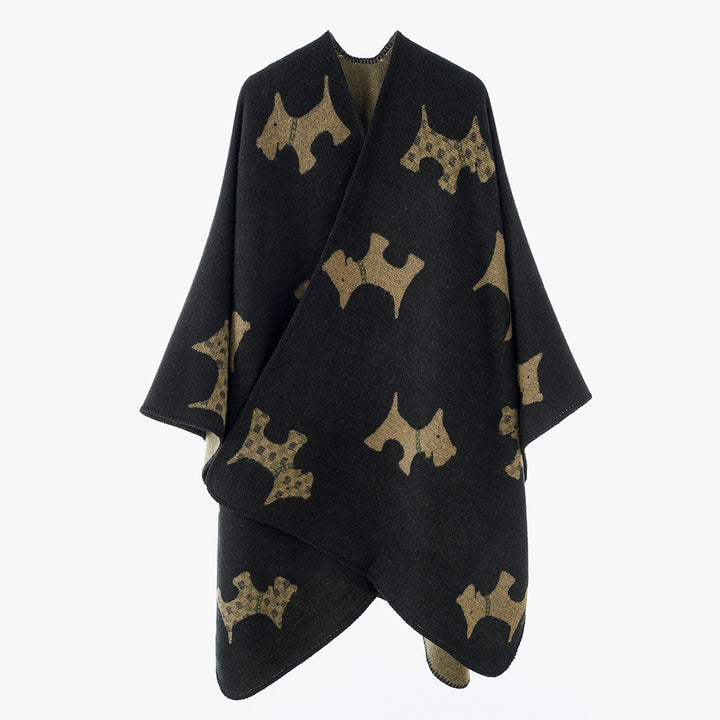 Women Oversized Poncho with jacquard woven Terrier motif and contrasting lining Mune Fashion