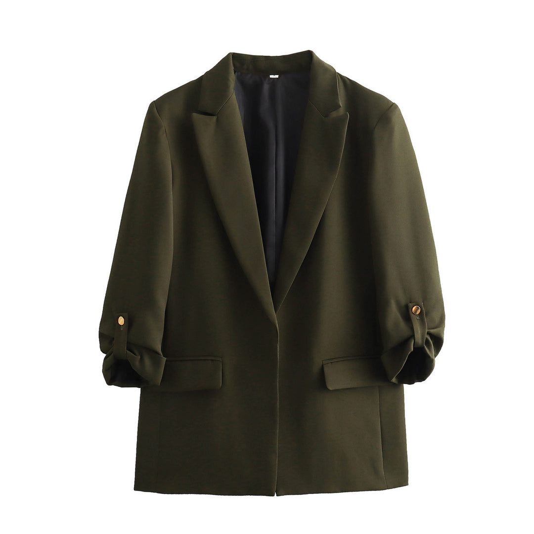 Women's unstructured long blazer with boxy cut, roll-up sleeves and piped flaps Mune Fashion