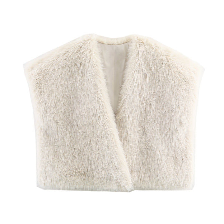 Women's sleeveless faux fur vest with V-neck and tailored fit Mune Fashion