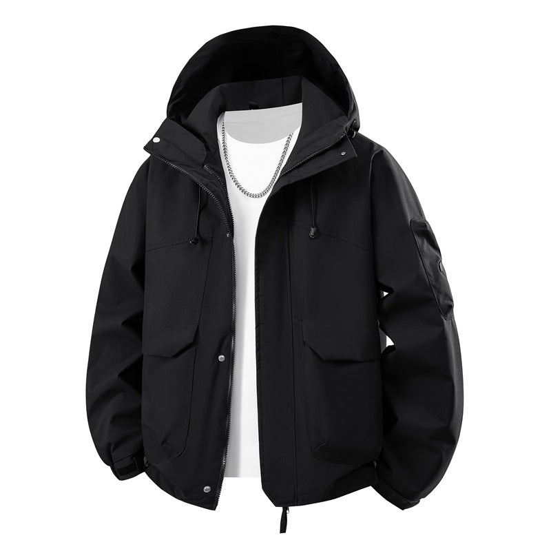 Men's waterproof hooded outdoor jacket with windproof membrane, adjustable hem, and multifunctional pockets Mune Fashion
