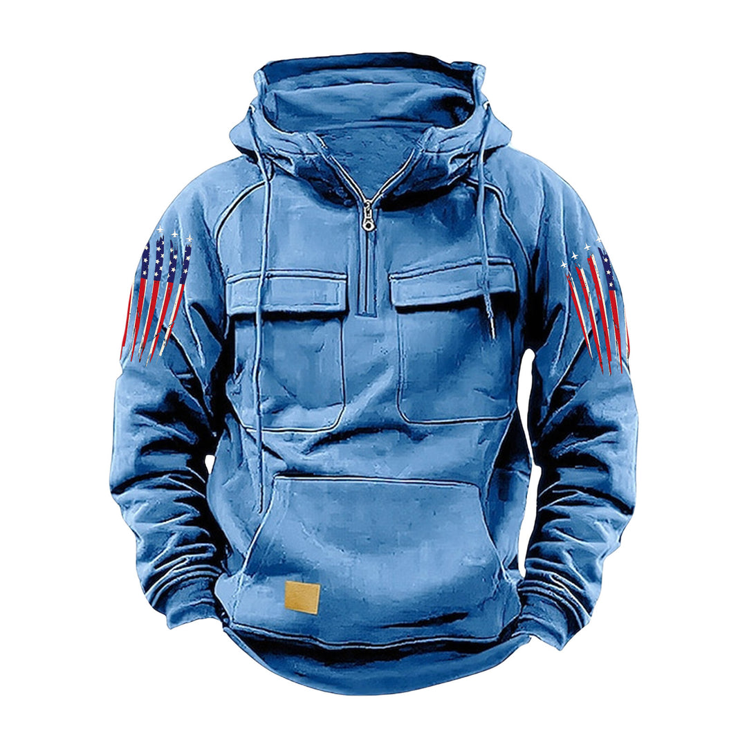 Men's hooded sweatshirt with half zip, cargo chest pockets and kangaroo pocket Mune Fashion