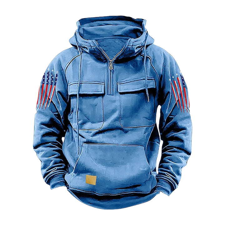 Men's hooded sweatshirt with half zip, cargo chest pockets and kangaroo pocket Mune Fashion
