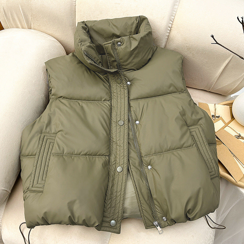 Women Quilted Padded Vest with High Collar and Drawstring Mune Fashion
