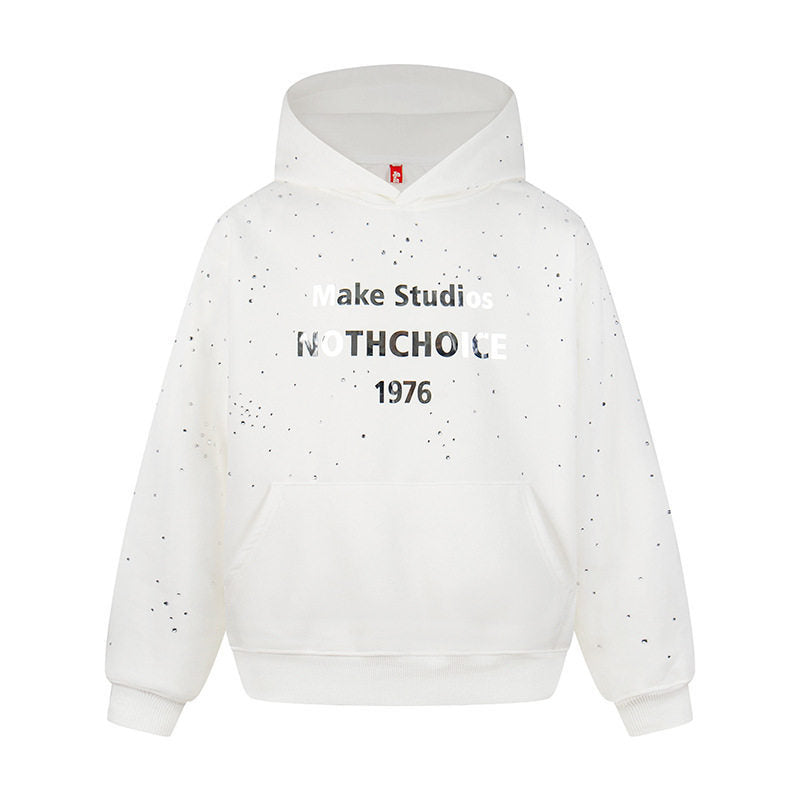Women’s hoodie with statement print, metallic lettering and paint splatter look Mune Fashion
