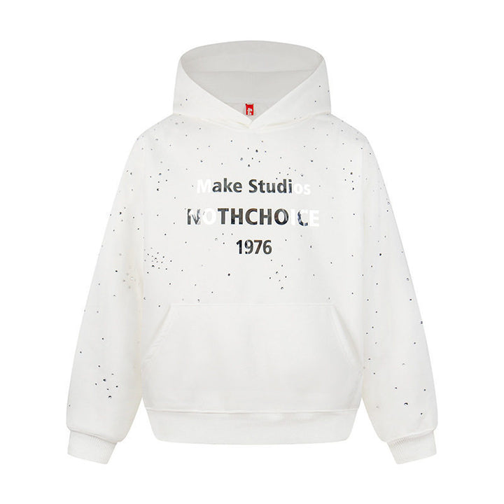 Women’s hoodie with statement print, metallic lettering and paint splatter look Mune Fashion