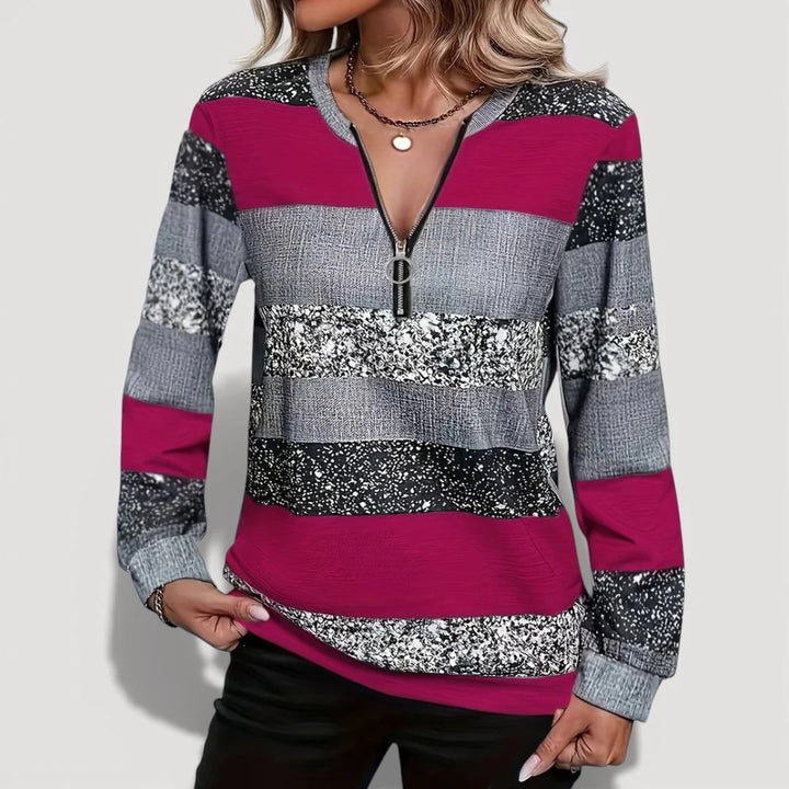 Women’s Stylish Zip Pullover with Graphic Pattern