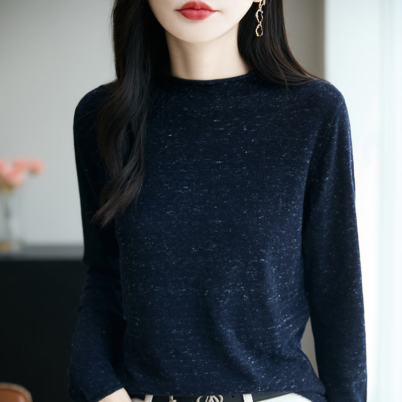 Women's Minimalist Nep Knit Long Sleeve with Short Stand-Up Collar Mune Fashion