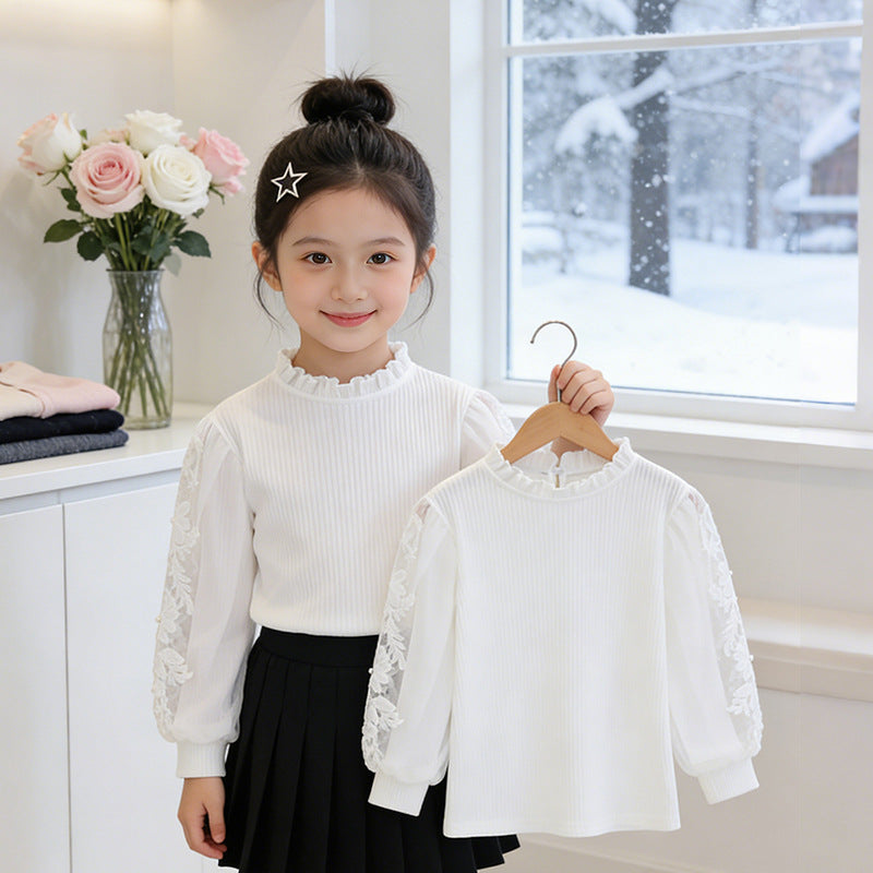 Girls elegant blouse with ruffles and embroidered sleeves Mune Fashion