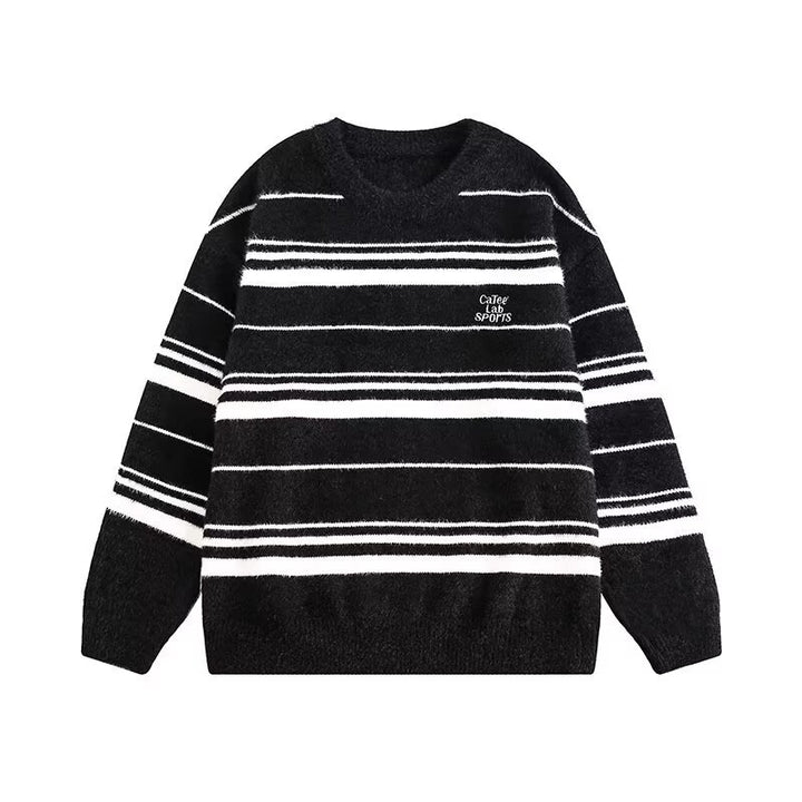 Women Modern Knit Sweater with Striped Pattern Mune Fashion