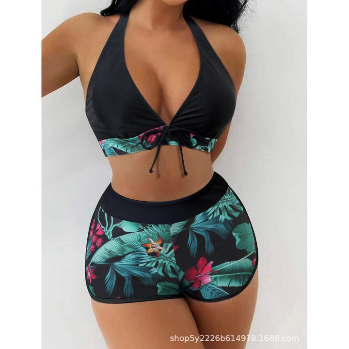 Women High-neck Bikini with Playful Floral Pattern Mune Fashion