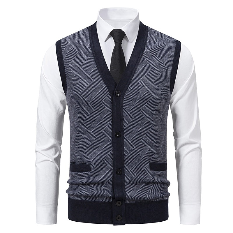 Men's fine-knit vest with V-neck, button placket and diamond pattern Mune Fashion