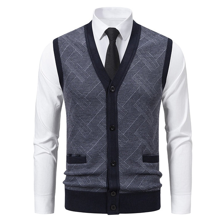 Men's fine-knit vest with V-neck, button placket and diamond pattern Mune Fashion