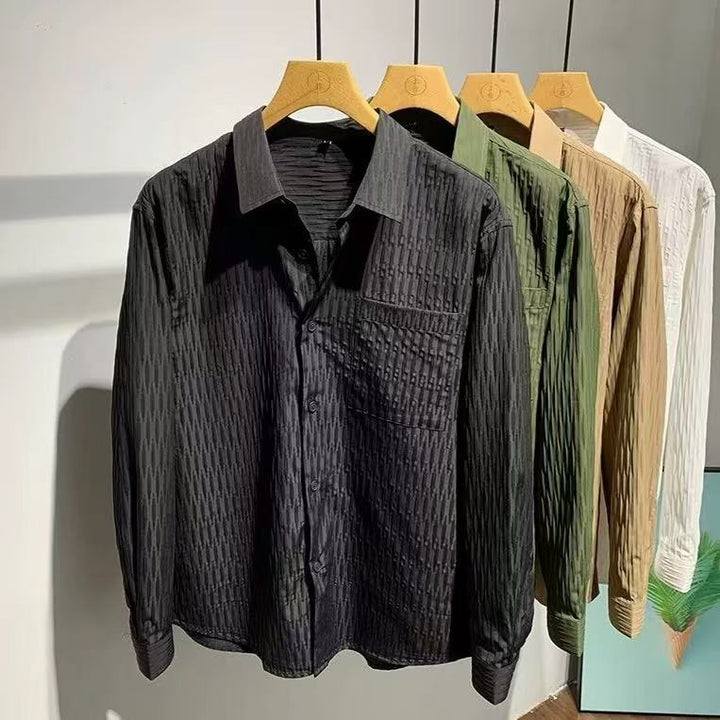 Men's Textured Shirt with Relief Stripes, Kent Collar and Chest Pocket Mune Fashion