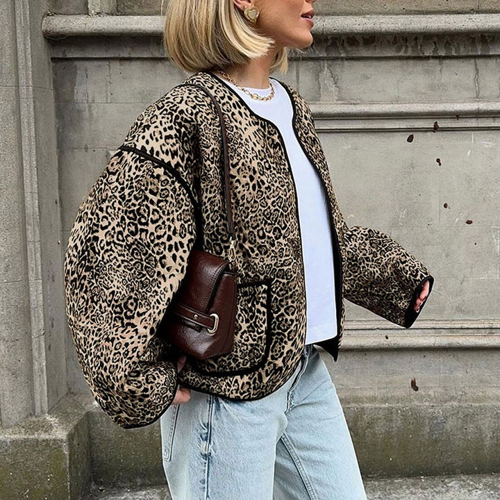 Women's Casual Bomber Jacket with Leo Pattern Mune Fashion