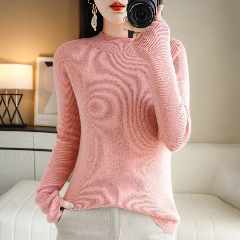 Women's slim-fit stand collar sweater made of lightweight fine knit with a fine ribbed structure Mune Fashion