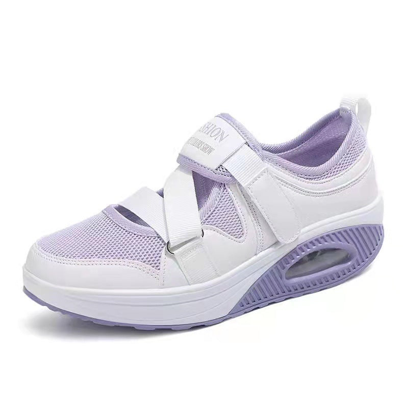 Women’s Sporty Platform Sneakers with Air Chamber, Knit Mesh and Velcro Cross Straps Mune Fashion