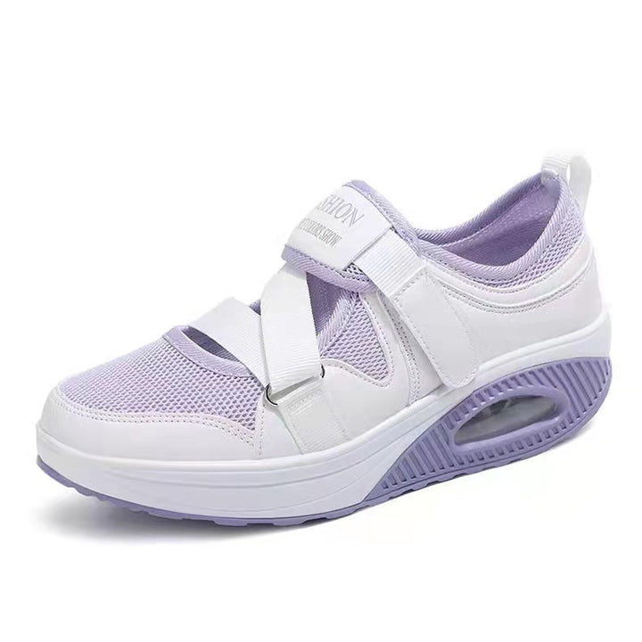 Women’s Sporty Platform Sneakers with Air Chamber, Knit Mesh and Velcro Cross Straps Mune Fashion