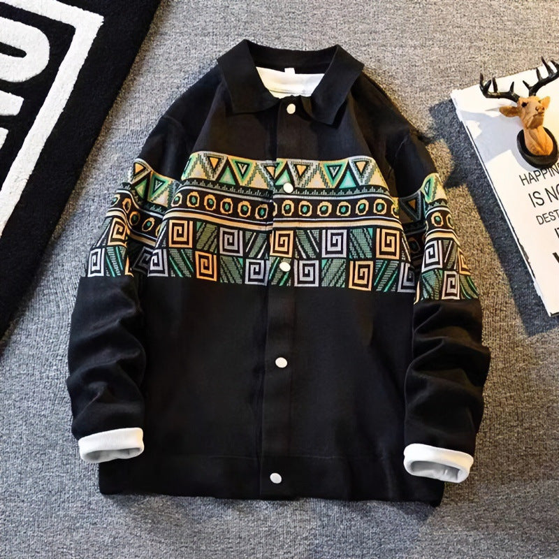 Women's Oversized Cardigan with Jacquard Yoke and Snap Button Placket Mune Fashion