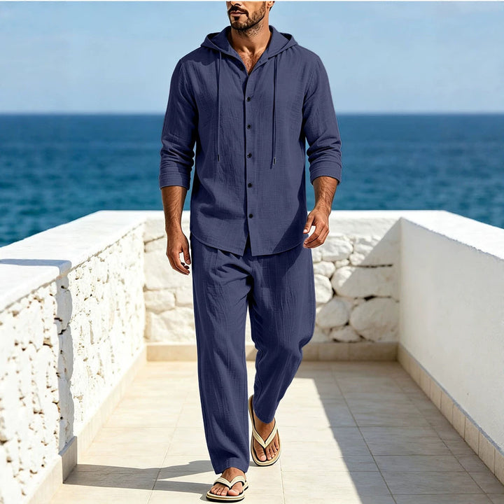 Men's Breathable Cotton Gauze Loungewear Set with Hooded Shirt and Loose Summer Pants Mune Fashion