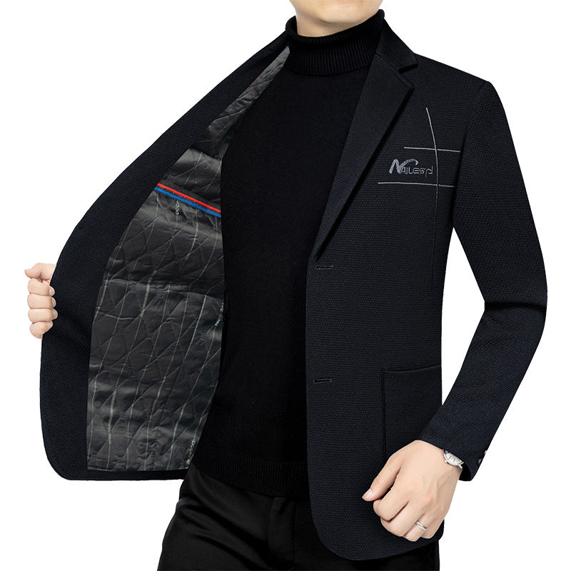Men's elegant half-lined structured blazer with quilted thermal lining and patch pockets Mune Fashion