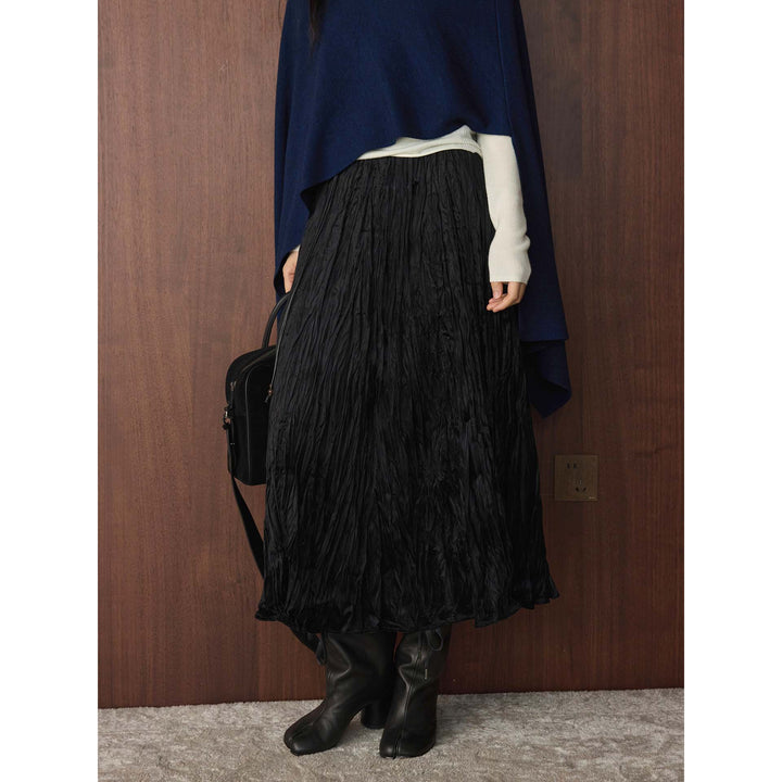 Women's Pleated Midi Skirt with Crinkle Structure Mune Fashion