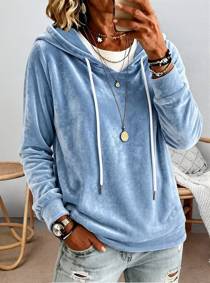 Women's Velvet Hoodie with Drawstring and Casual Oversized Fit Mune Fashion