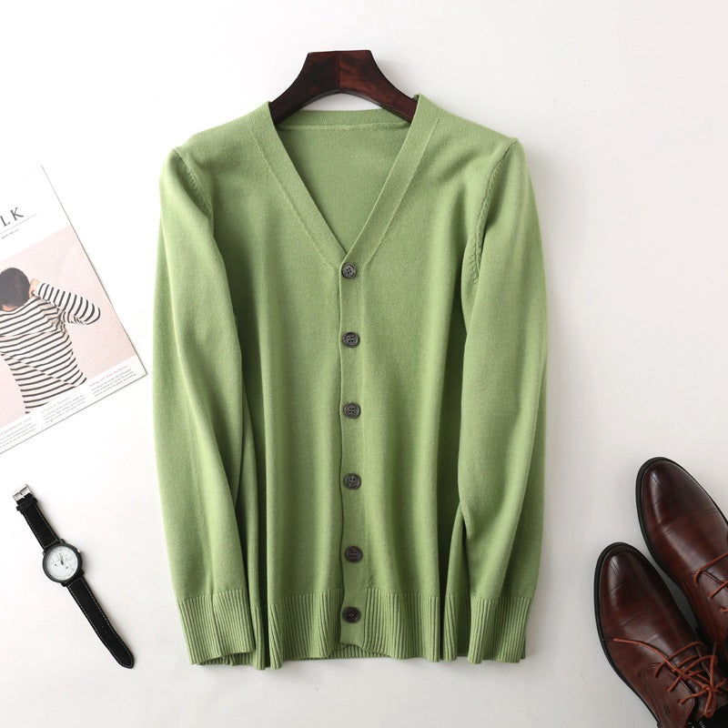 Men's fine V-neck cardigan made of lightweight fine knit with ribbed hem Mune Fashion