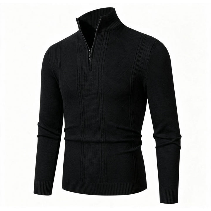 Men's Fine Half-Zip Roll Neck Sweater with Structure Stripes and Body-Hugging Fit Mune Fashion