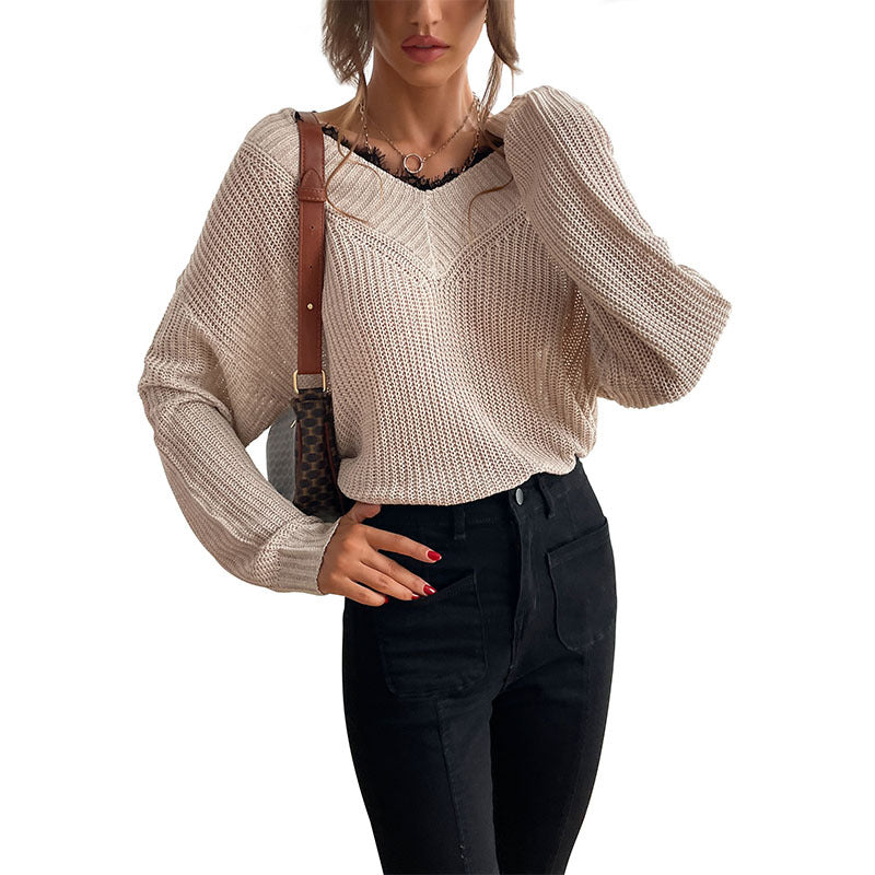 Women Oversize V-Neck Structured Knit Sweater with Dropped Shoulder and Loose Silhouette Mune Fashion