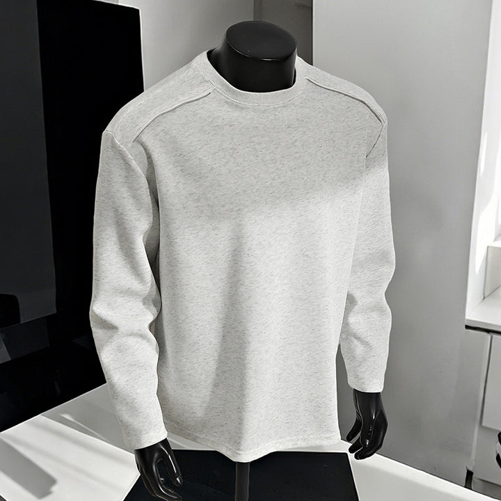 Men's Relaxed-Fit Cotton Blend Crewneck Sweatshirt with Raglan Seams and Melange Texture Mune Fashion