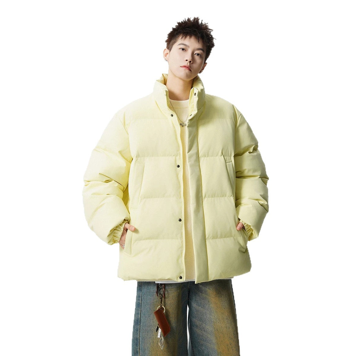 Men's Short Cut Oversized Quilted Jacket with High Collar Mune Fashion