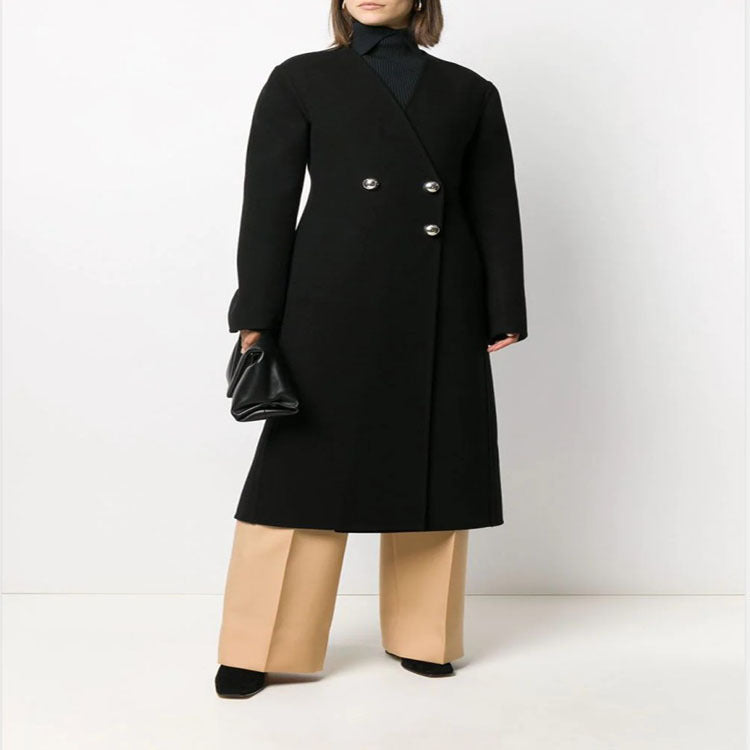 Women's Single-breasted Midi Coat in Clean-Tailoring with Subtle Metal Buttons and Tailored Seam Mune Fashion